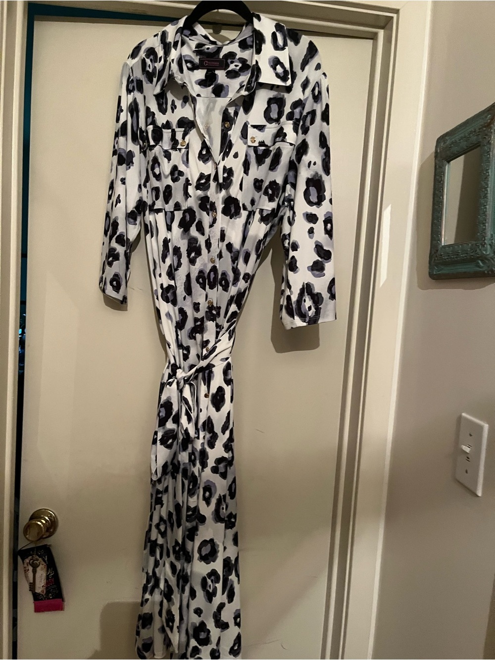 Animal Print Tie-Waist Maxi Dress - White/Black
